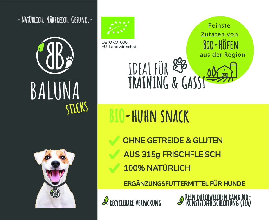 etikett-baluna-bio-huhn-hundesnack-250g-getreidefrei-natuerlich-training-gassi-recycelbare-verpackung