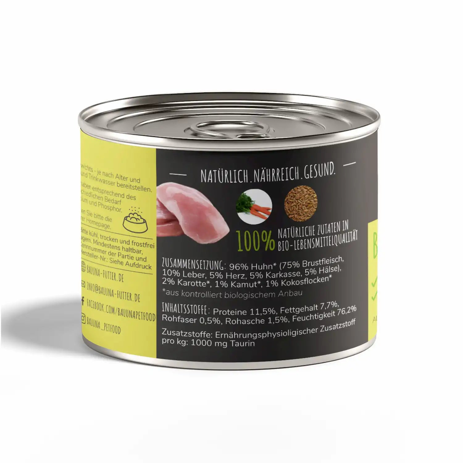 baluna-bio-huhn-nassfutter-fuer-katzen-rückseite-mit-zusammensetzung-und-inhaltsstoffen-in-lebensmittelqualitaet-aus-bio-zutaten