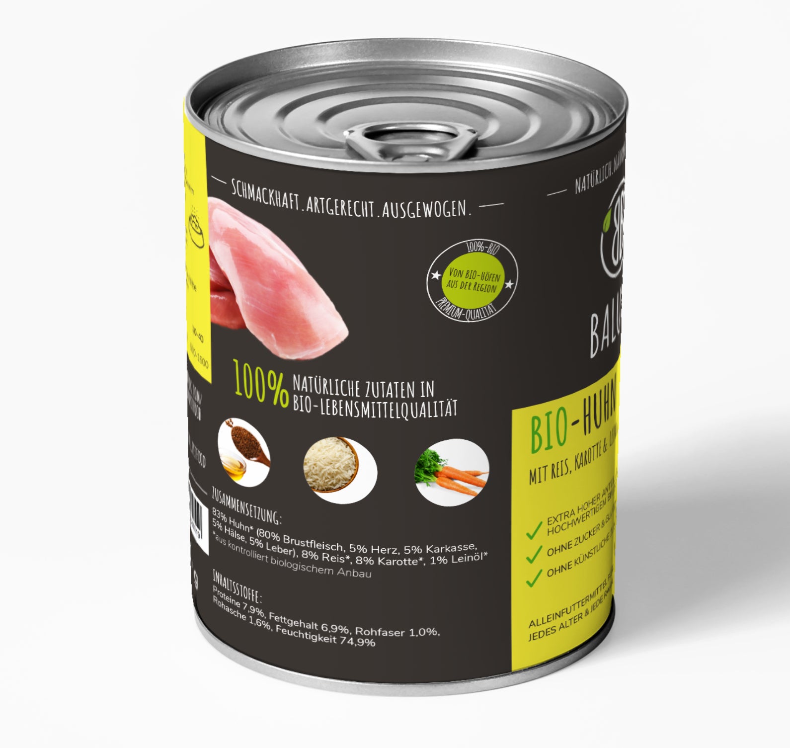 Bio-Huhn mit Reis, Karotte und Leinöl