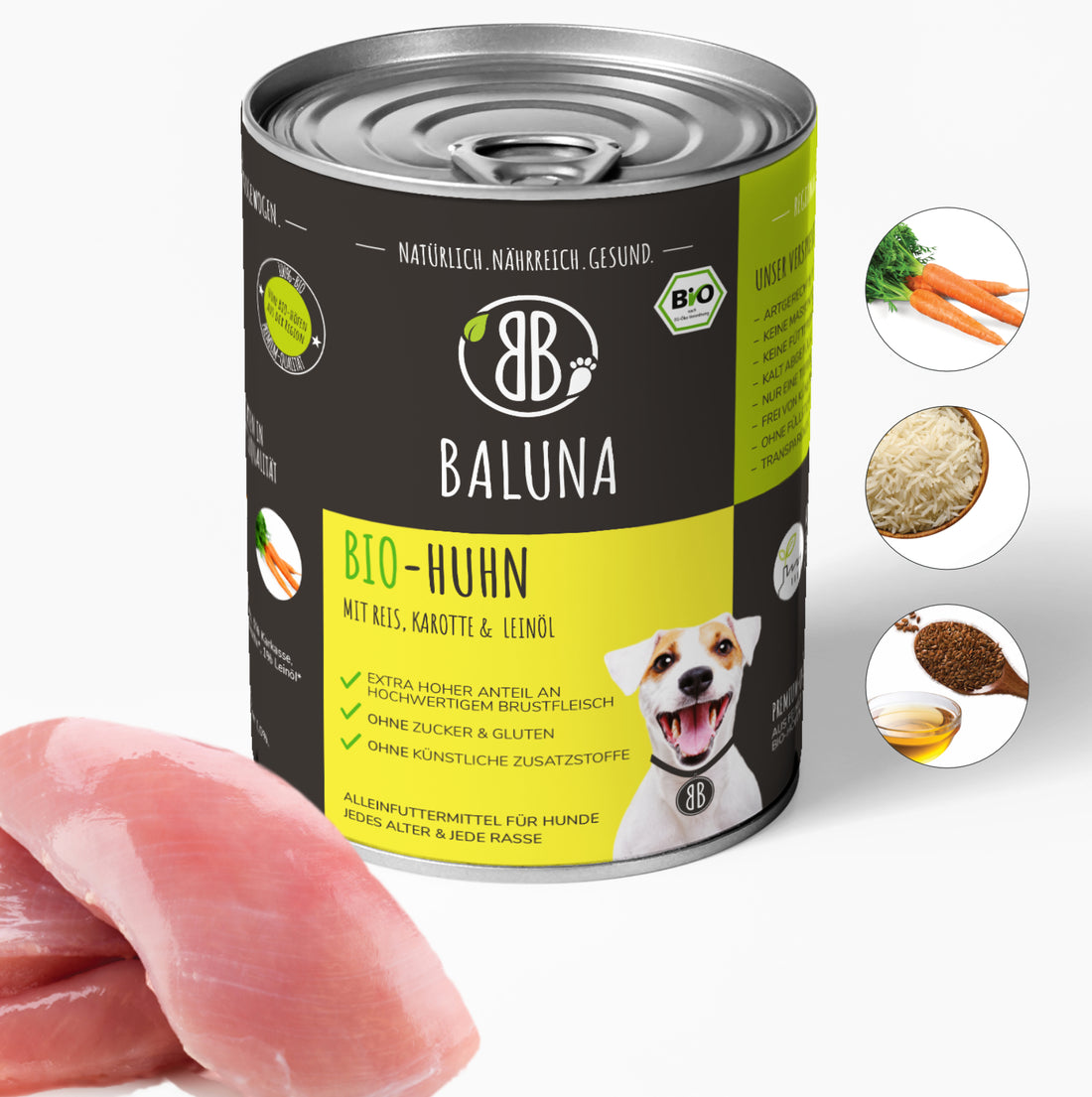 Bio-Huhn mit Reis, Karotte und Leinöl
