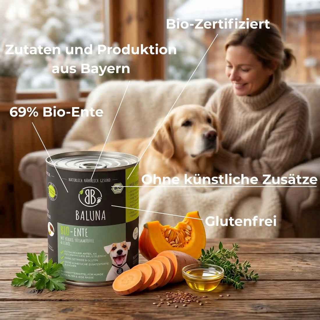Bio-Ente mit Kürbis &amp; Süßkartoffel