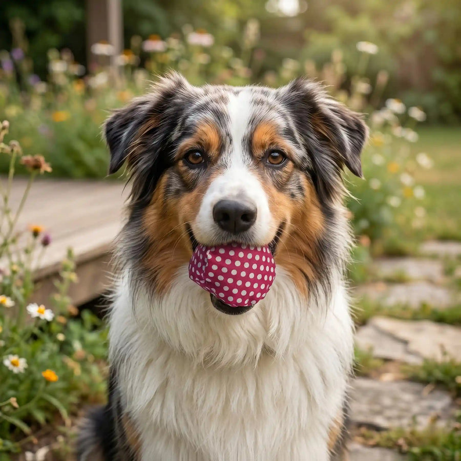 Bio Hundespielzeug aus Stoff – handgefertigt & schwimmfähig Ball rot