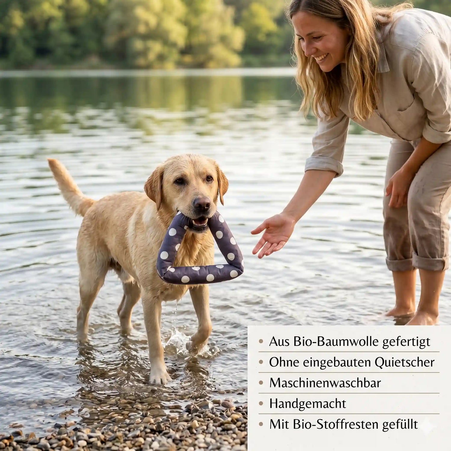 Bio Hundespielzeug aus Stoff – handgefertigt &amp; schwimmfähig Dreieck blau