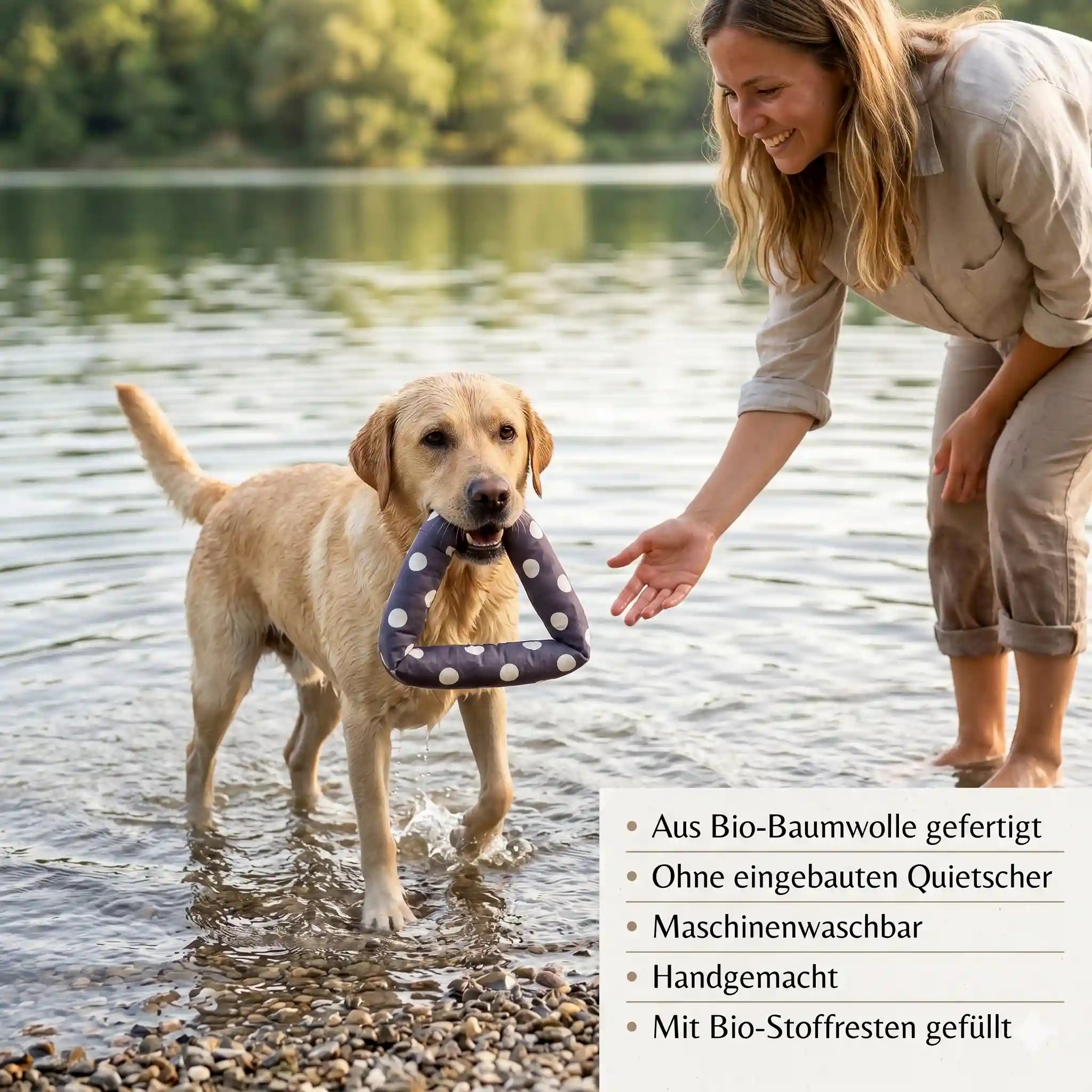 Bio Hundespielzeug aus Stoff – handgefertigt &amp; schwimmfähig Dreieck blau
