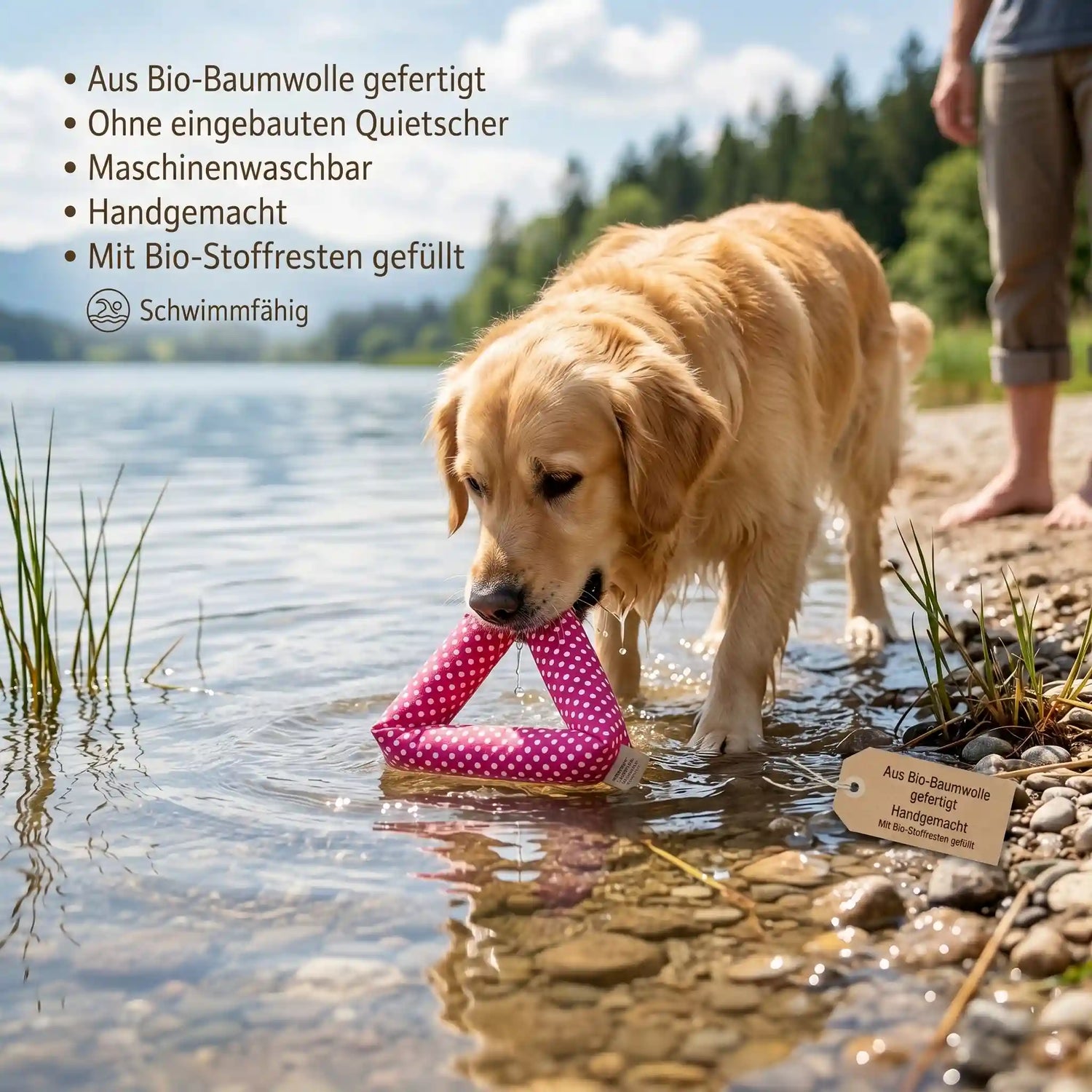 Bio Hundespielzeug aus Stoff – handgefertigt &amp; schwimmfähig Dreieck rot