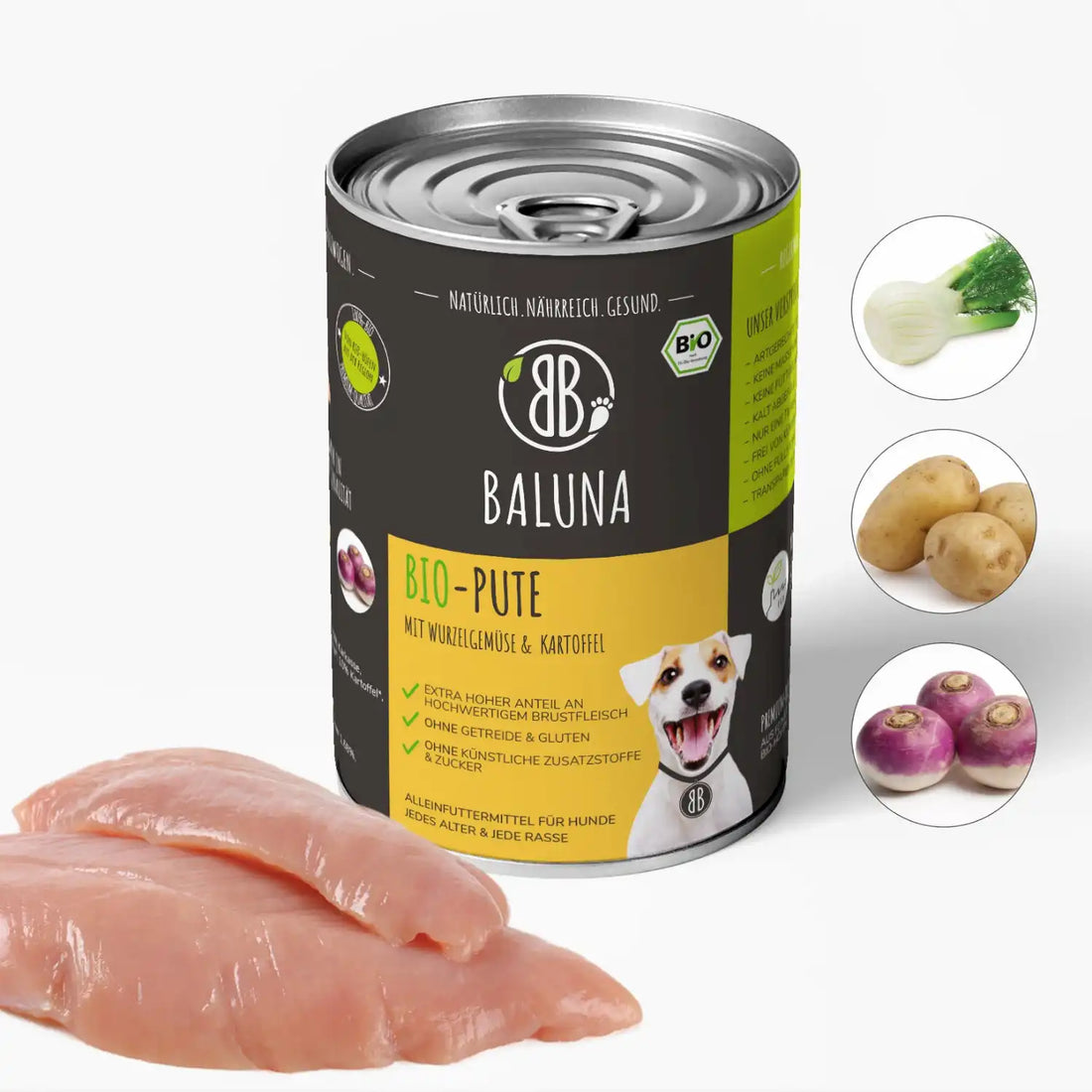 baluna-bio-pute-nassfutter-fuer-hunde-400g-mit-wurzelgemuese-und-kartoffel-ohne-getreide-und-zucker-aus-brustfleisch