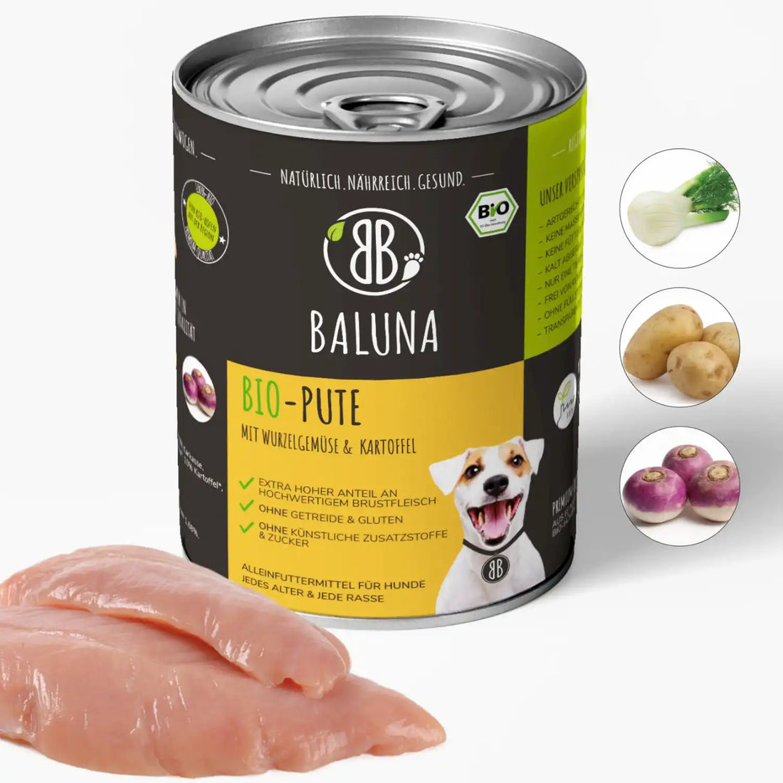 baluna-bio-pute-nassfutter-fuer-hunde-800g-mit-wurzelgemuese-und-kartoffel-ohne-getreide-und-zucker-aus-brustfleisch