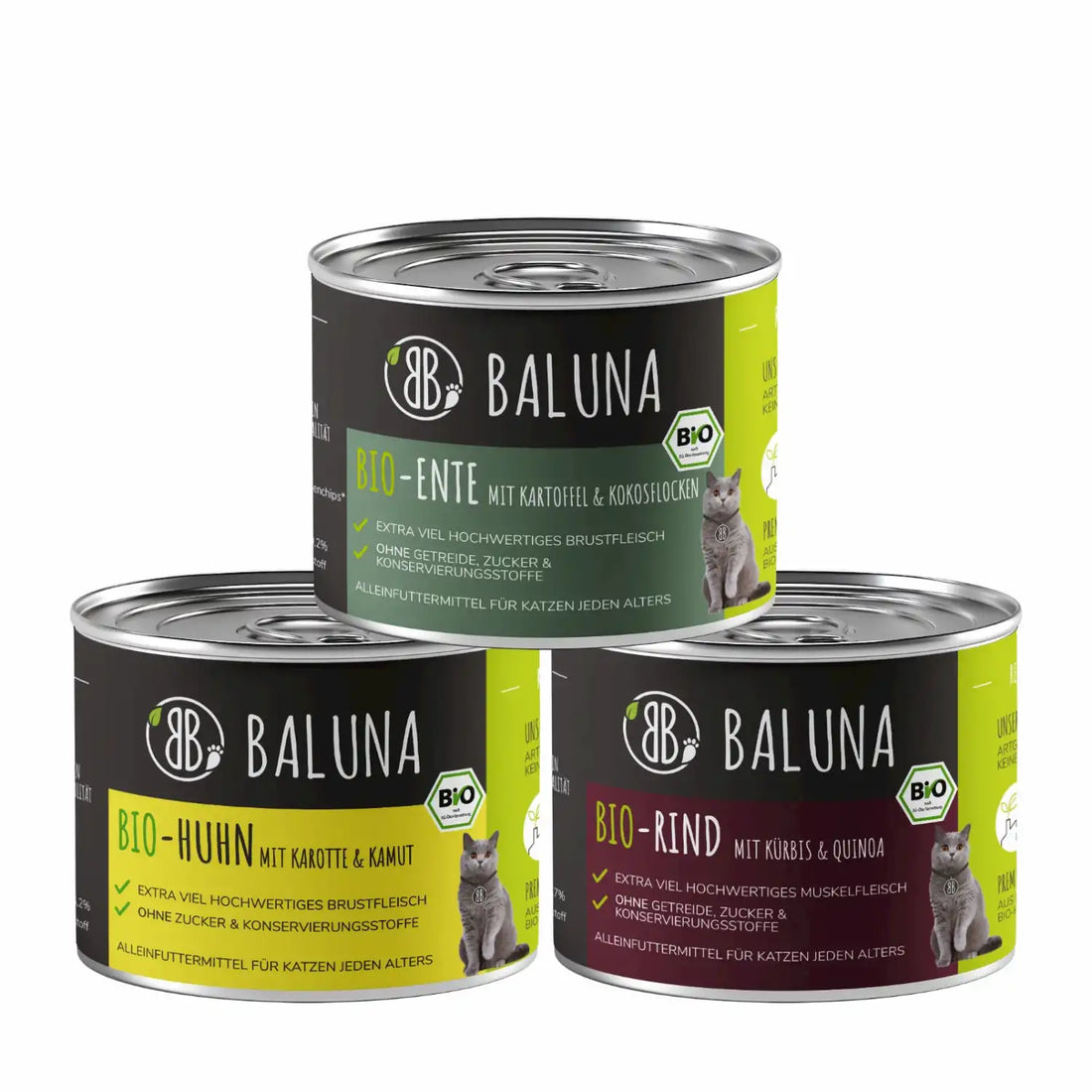 baluna-probierpaket-nassfutter-fuer-katzen-3x200g-bio-huhn-bio-ente-und-bio-rind-ohne-getreide-und-zucker