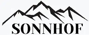 Logo von Sonnhof mit stilisierter Berglandschaft in Schwarz-Weiß